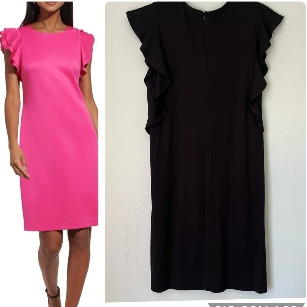 Halogen Black Sleeveless Flutter Sleeve Sheath Dress Medium Career Bridal